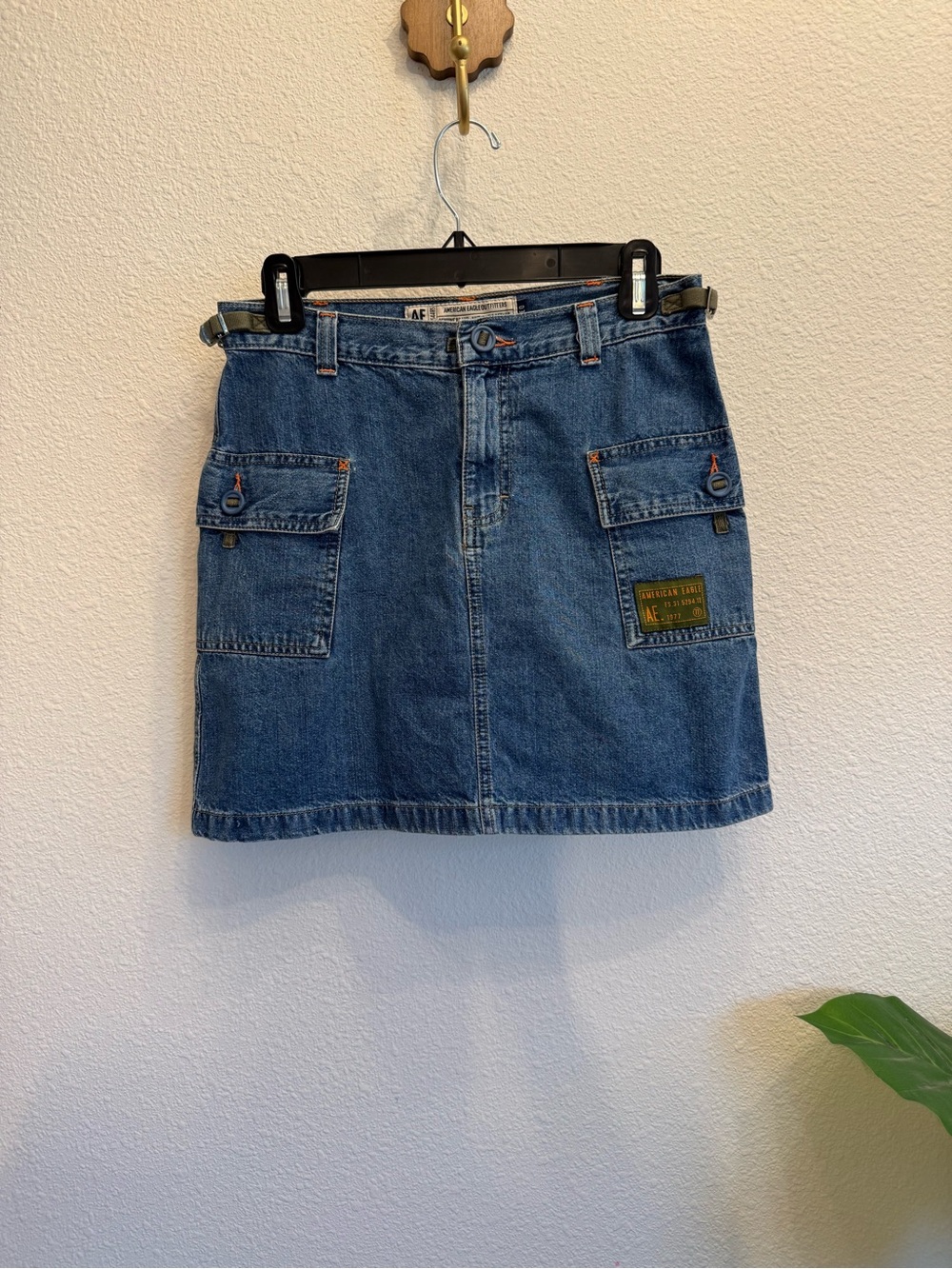Vintage American Eagle Cargo Denim Mini Skirt Size 0 Y2K